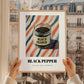 Black Pepper – on Striped Tablecloth, Spices Wall Decor, styled in a charming Paris street view