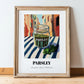 Parsley – Italian Street Café Scene, Spices Poster, in wooden frame leaning on the floor
