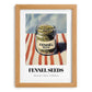 Fennel Seeds – on Striped Tablecloth, Spices Art, set in oak frame