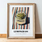 Lemongrass – on Striped Tablecloth, Spices Illustration, in wooden frame leaning on the floor