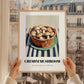 Cremini Mushroom – on Striped Tablecloth, Mushrooms Painting, styled in a charming Paris street view