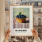 Blueberry – on Striped Tablecloth, Berries Poster, styled in a charming Paris street view