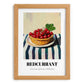 Redcurrant – on Striped Tablecloth, Berries Wall Art, set in oak frame