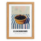 Elderberry – on Striped Tablecloth, Berries Illustration, set in oak frame