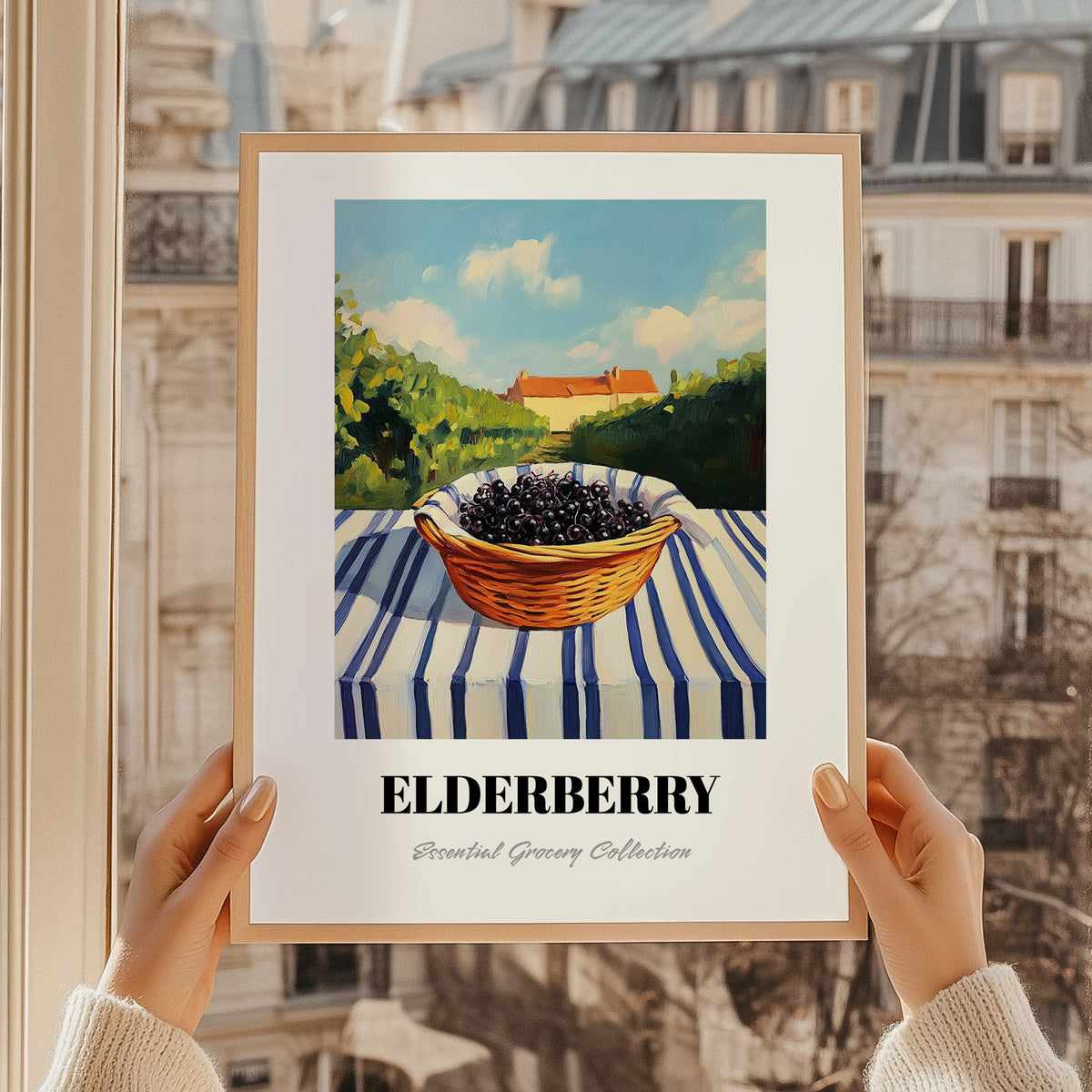 Elderberry – Green Valley Landscape, Berries Still Life, styled in a charming Paris street view