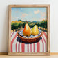 Pear – Green Valley Landscape, Fruit Still Life, no-text version framed in wood