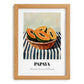 Papaya – on Striped Tablecloth, Fruit Still Life, set in oak frame