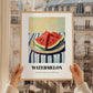 Watermelon – on Striped Tablecloth, Fruit Wall Decor, styled in a charming Paris street view