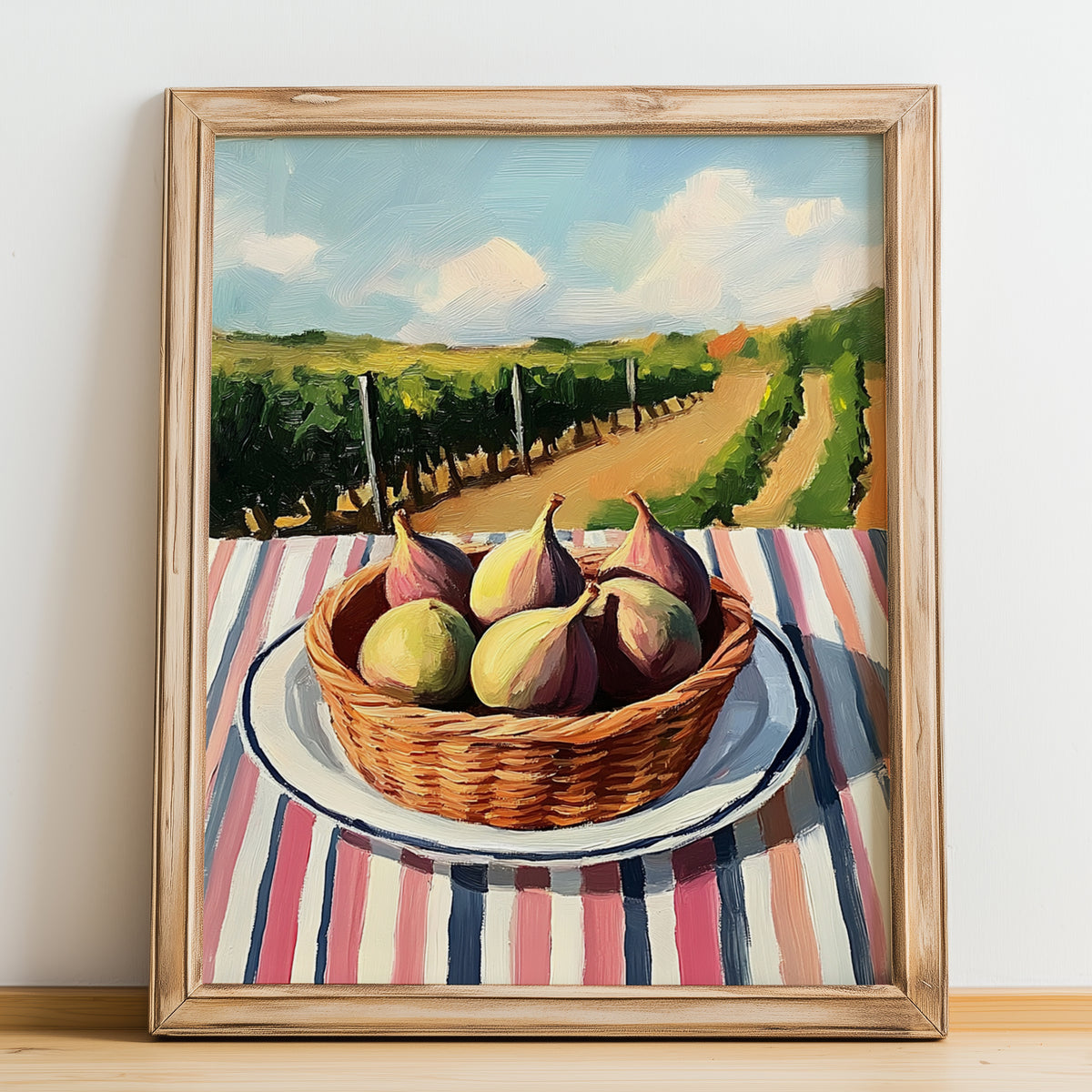 Fig – Valley Café Scene, Fruit Still Life, no-text version framed in wood