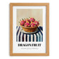 Dragon Fruit – on Striped Tablecloth, Fruit Illustration, set in oak frame