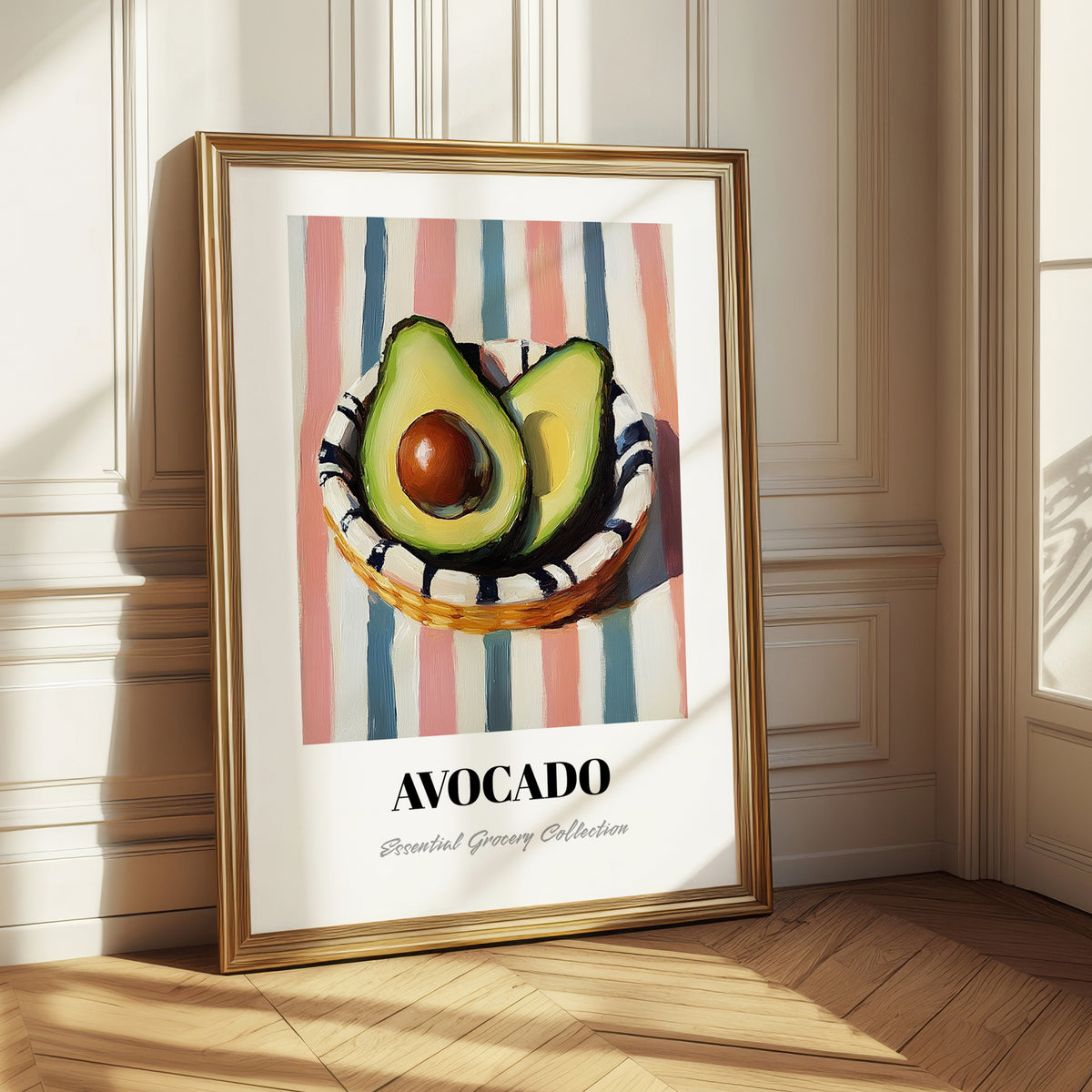 Avocado – on Striped Tablecloth, Vegetable Illustration