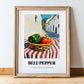 Bell Pepper – White village Outdoor Café Scene, Vegetable Wall Painting, in wooden frame leaning on the floor