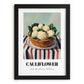 Cauliflower – on Striped Tablecloth, Vegetable Print, in sleek black frame