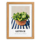 Lettuce – on Striped Tablecloth, Vegetable Wall Decor, set in oak frame
