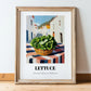 Lettuce – White village Urban Café Scene, Vegetable Still Life, in wooden frame leaning on the floor