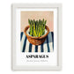 Asparagus – on Striped Tablecloth, Vegetable Painting, placed in minimal white frame