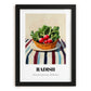 Radish – on Striped Tablecloth, Vegetable Wall Decor, in sleek black frame