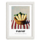 Parsnip – on Striped Tablecloth, Vegetable Wall Art, placed in minimal white frame
