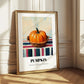Pumpkin – on Striped Tablecloth, Vegetable Print