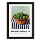 Brussels Sprouts – on Striped Tablecloth, Vegetable Poster, in sleek black frame