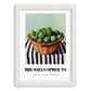 Brussels Sprouts – on Striped Tablecloth, Vegetable Poster, placed in minimal white frame