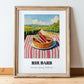Rhubarb – Valley Café Scene, Vegetable Print, in wooden frame leaning on the floor