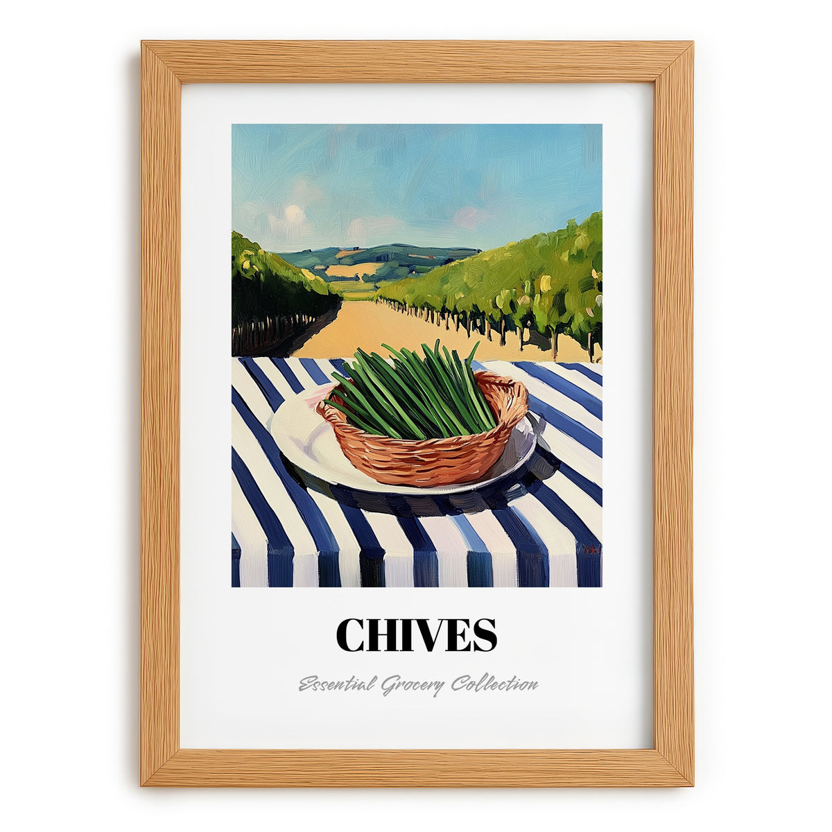 Chives – Valley Café Scene, Fresh Herbs Wall Decor, set in oak frame