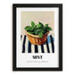 Mint – on Striped Tablecloth, Fresh Herbs Poster, in sleek black frame