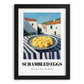 Scrambled Eggs – White village Café on the Corner, American Food Wall Illustration, in sleek black frame