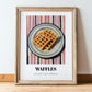 Waffles – on Striped Tablecloth, American Pastry Art, in wooden frame leaning on the floor
