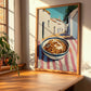 Granola – White village Street Café Scene, American Food Wall Decor, clean layout with no caption