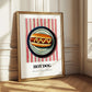 Hot Dog – on Striped Tablecloth, American Food Print
