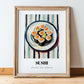 Sushi – on Striped Tablecloth, Japanese Food Illustration, in wooden frame leaning on the floor