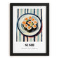 Sushi – on Striped Tablecloth, Japanese Food Illustration, in sleek black frame