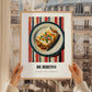 Burrito – on Striped Tablecloth, Mexican Food Wall Art, styled in a charming Paris street view