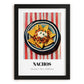 Nachos – on Striped Tablecloth, Mexican Cheese Wall Decor, in sleek black frame