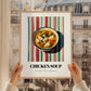 Chicken Soup – on Striped Tablecloth, American Food Art, styled in a charming Paris street view