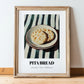 Pita Bread – on Striped Tablecloth, Greek Food Painting, in wooden frame leaning on the floor