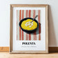 Polenta – on Striped Tablecloth, Italian Food Painting, in wooden frame leaning on the floor
