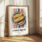 Garlic Bread – on Striped Tablecloth, Italian Food Wall Print