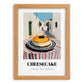 Cheesecake – White village Outdoor Café Scene, American Dessert Poster, set in oak frame