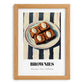 Brownies – on Striped Tablecloth, American Dessert Illustration, set in oak frame