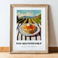 Pancakes With Syrup – Hilltop Table Scene, American Pastry Still Life, in wooden frame leaning on the floor