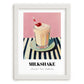 Milkshake – on Striped Tablecloth, American Drink Illustration, placed in minimal white frame