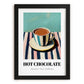 Hot Chocolate – on Striped Tablecloth, Swiss Drink Still Life, in sleek black frame