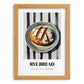 Rye Bread – on Striped Tablecloth, German Food Illustration, set in oak frame