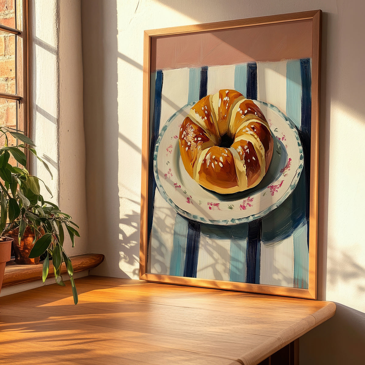 Challah – on Striped Tablecloth, Jewish Food Poster, clean layout with no caption