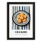 Crackers – on Striped Tablecloth, American Food Painting, in sleek black frame