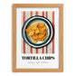 Tortilla Chips – on Striped Tablecloth, Mexican Food Illustration, set in oak frame
