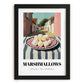 Marshmallows – English village Street Café Scene, American Dessert Wall Illustration, in sleek black frame